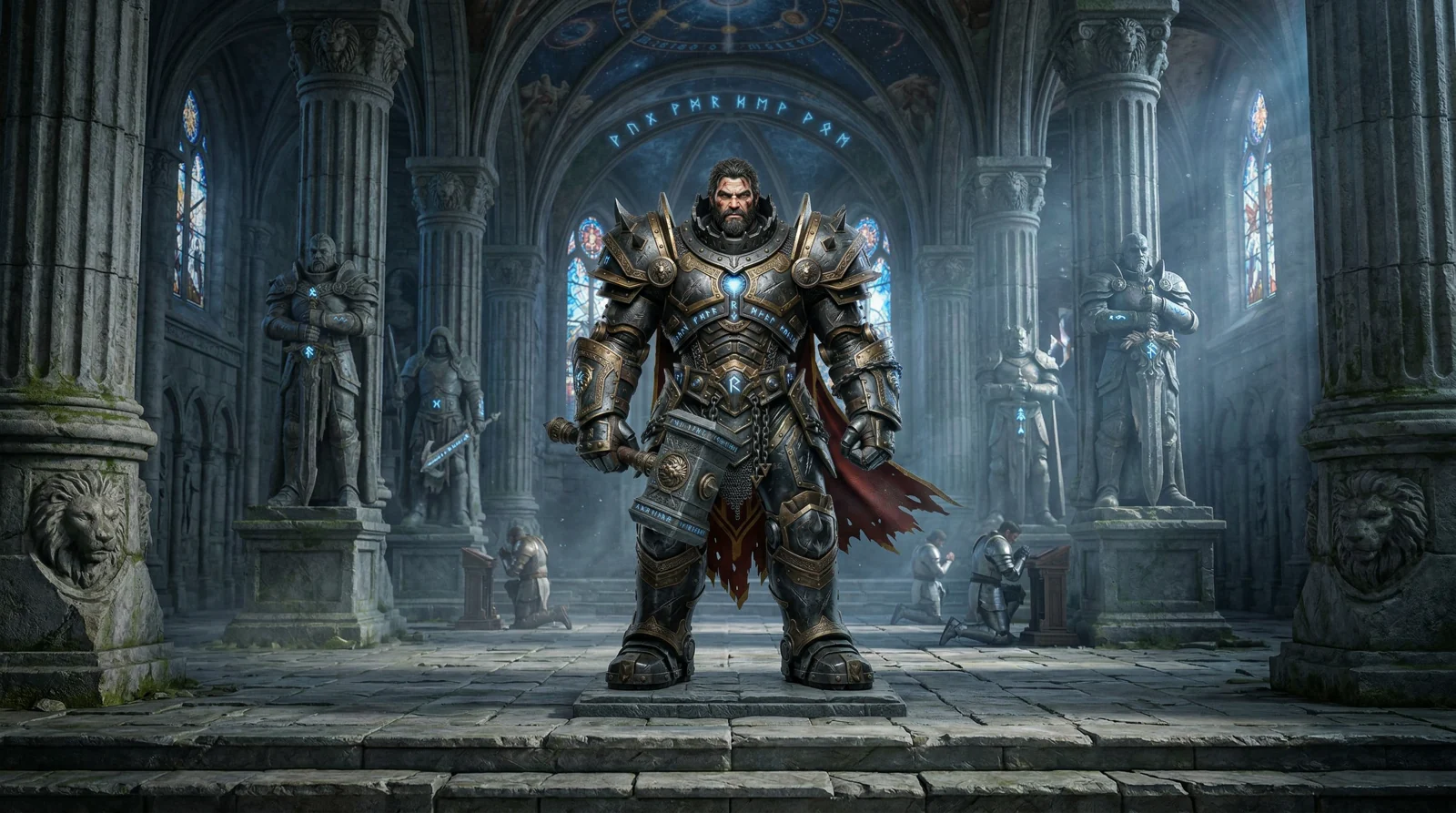 Final Heroic project image: the armoured character in the cathedral